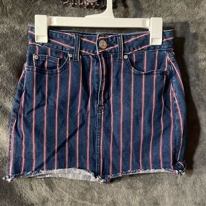 American Eagle Outfitters Blue and Red Striped Denim Skirt